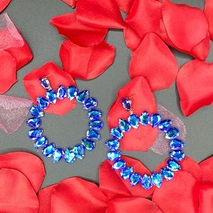 Blue Teardrop Crystal Open Circle Earrings